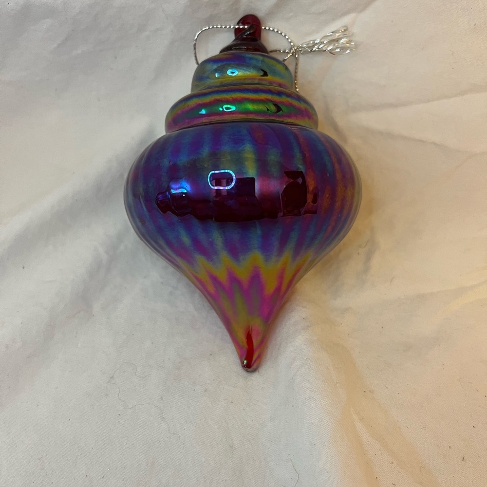 Blown Glass Iridescent Purple Ornament